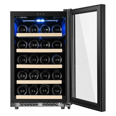 Modern Touch Control Wine Cooler Cabinet with Hinged Door and Metal Shelving Material